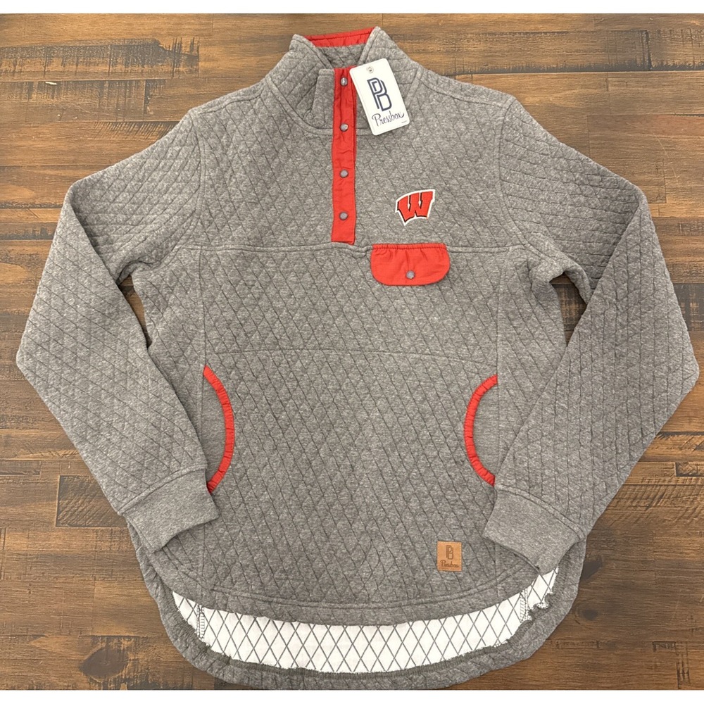 New 1/4 Button Gray Pullover Wisconsin Badgers Men's Sz Medium M Jacket Pressbox